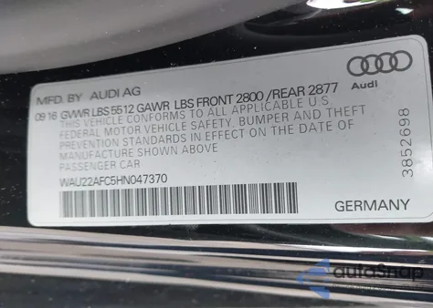 2017 Audi A7 3.0T Premium Plus from USA, damaged, VIN WAU22AFC5HN047370